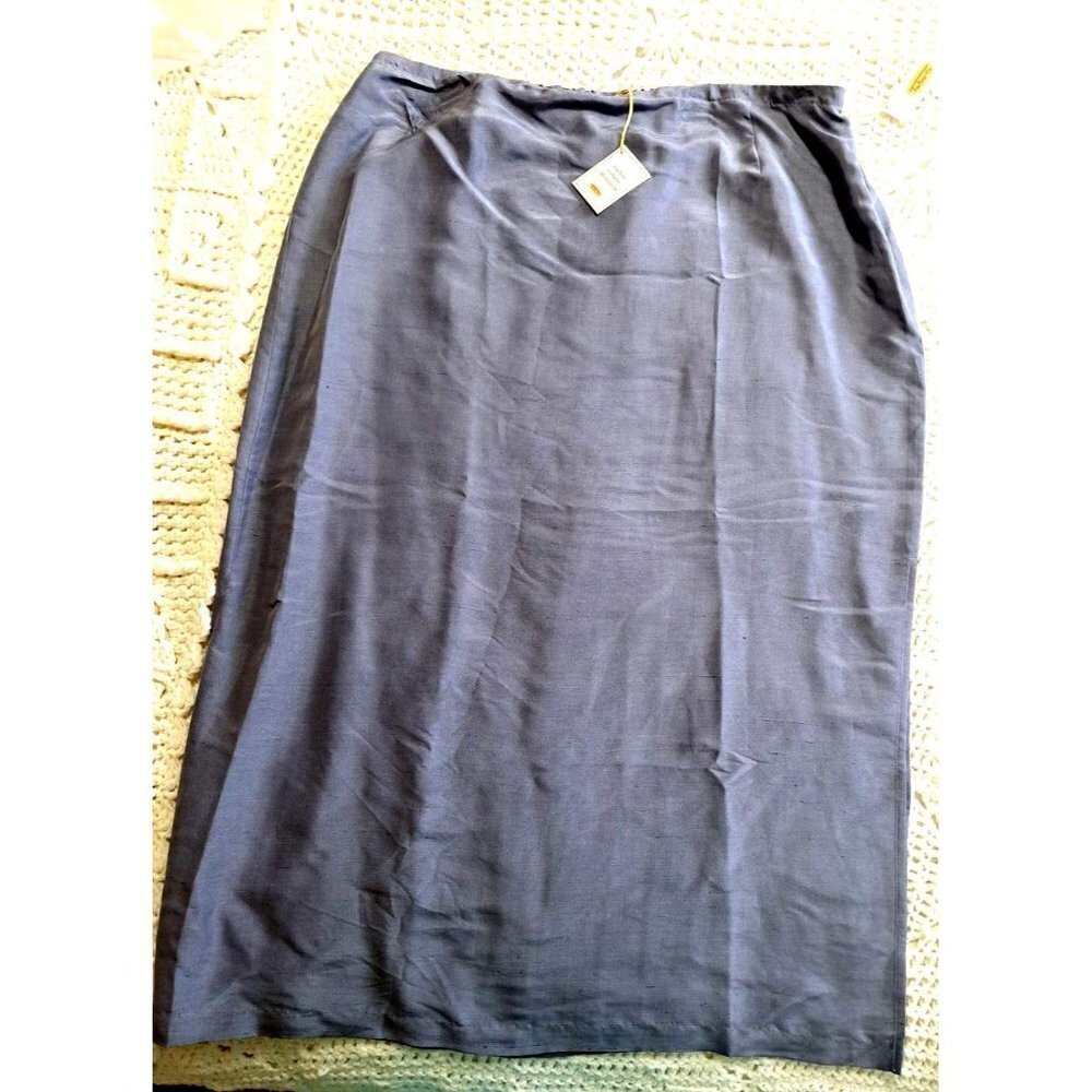 Talbots Women's 20 Long Silk Skirt Blue Gray A-Line Side Slit Side Zipper